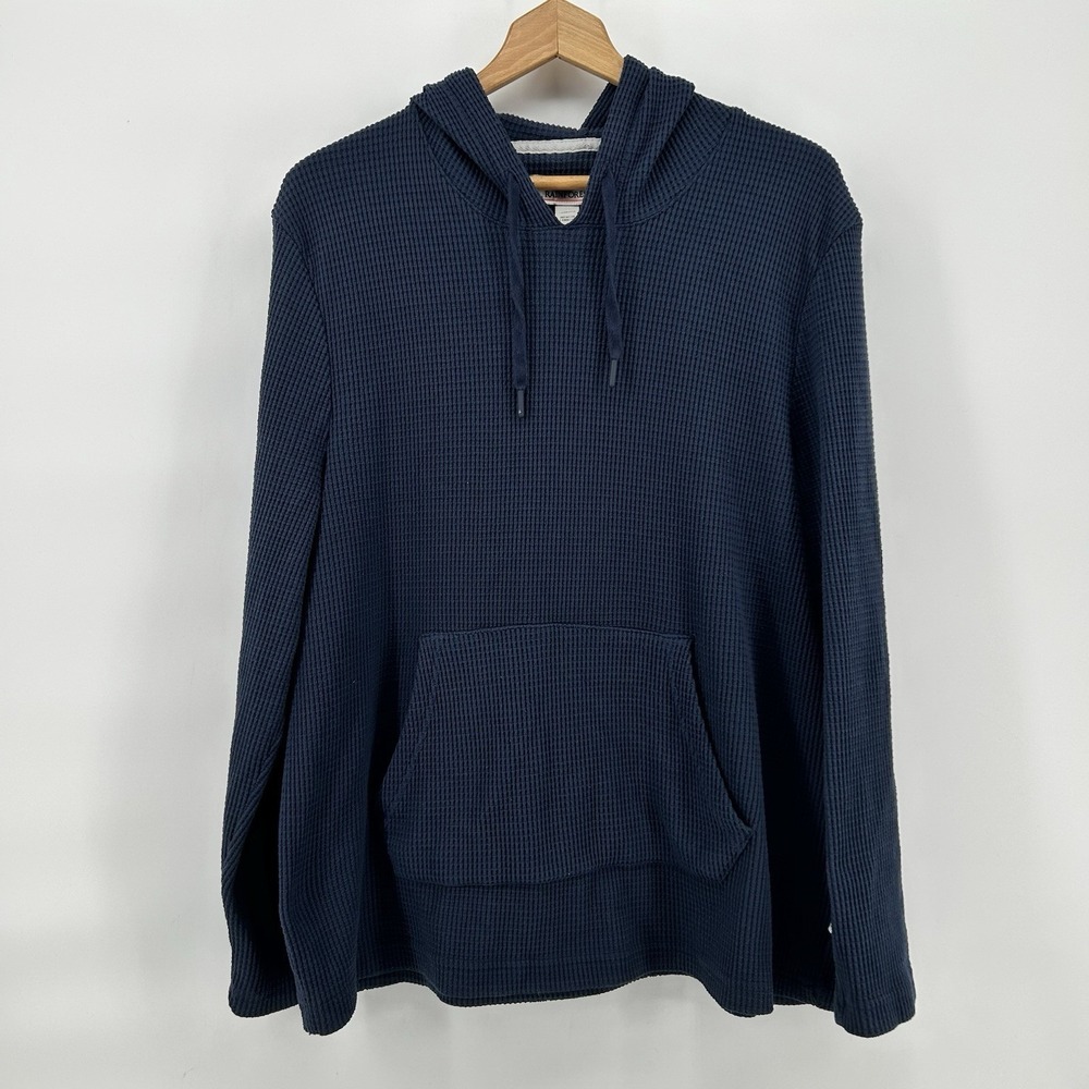 Rainforest Waffle Knit Hoodie Mens XL Navy Thermal Pullover Kangaroo Athleisure